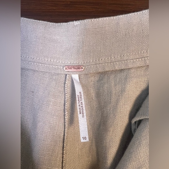 Free People Wide Leg Coastal Natural Linen Trousers Women's 10 - Picture 3 of 8
